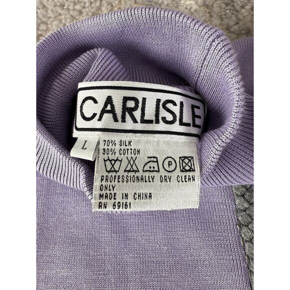 Carisle Size L Ribbed Mock Neck Silk Sweater Purple Long Sleeve Pullover - Picture 5 of 6